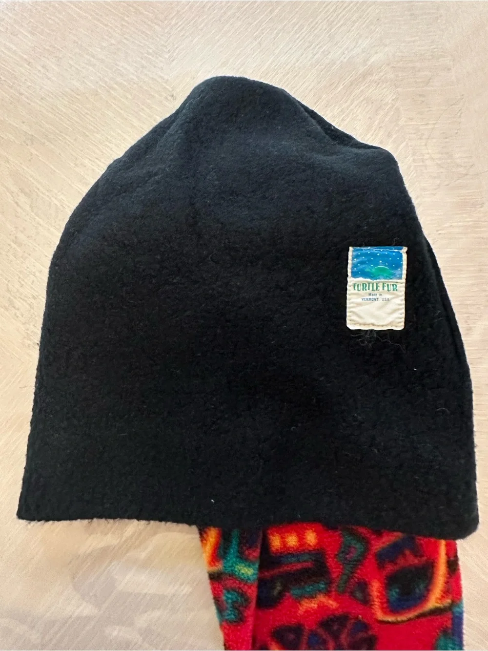 Turtle Fur Vintage Kids Long Tail Fleece Ski Hat Red Geometric Pointy Stocking